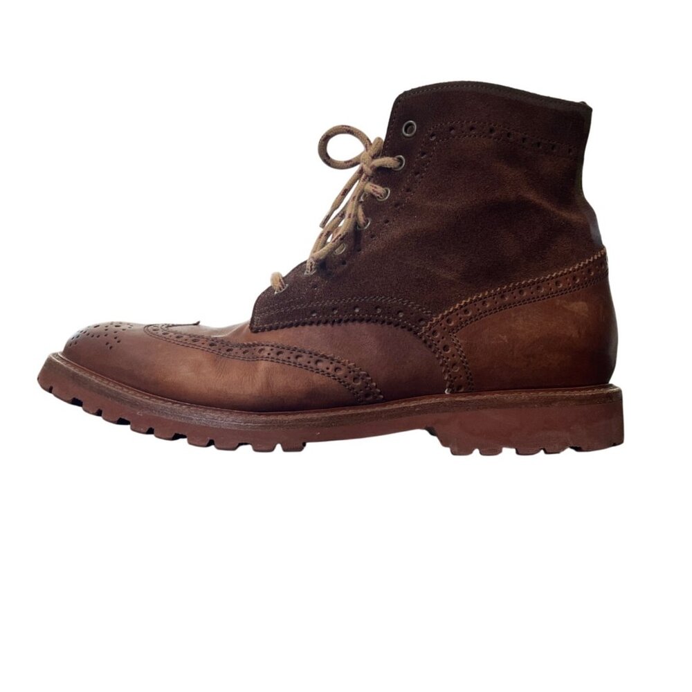 Brunello Cucinelli Wingtip Boot Leather Suede Brown Lace-Up Sz 45.5 / US 12.5